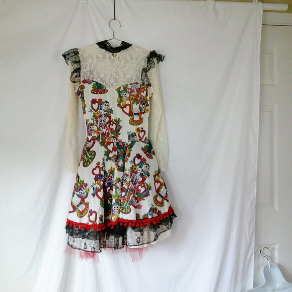Spirit Halloween Day of Dead Sugar Skull Dress Lace Layered - Picture 4 of 6